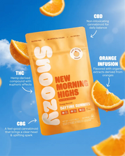 Snoozy | Gomitas EXTRA Strength New Morning Highs con Delta 9 THC 10 mg/pza + CBD 10 mg/pza + CBG 10 mg/pza | 2 o 20 piezas