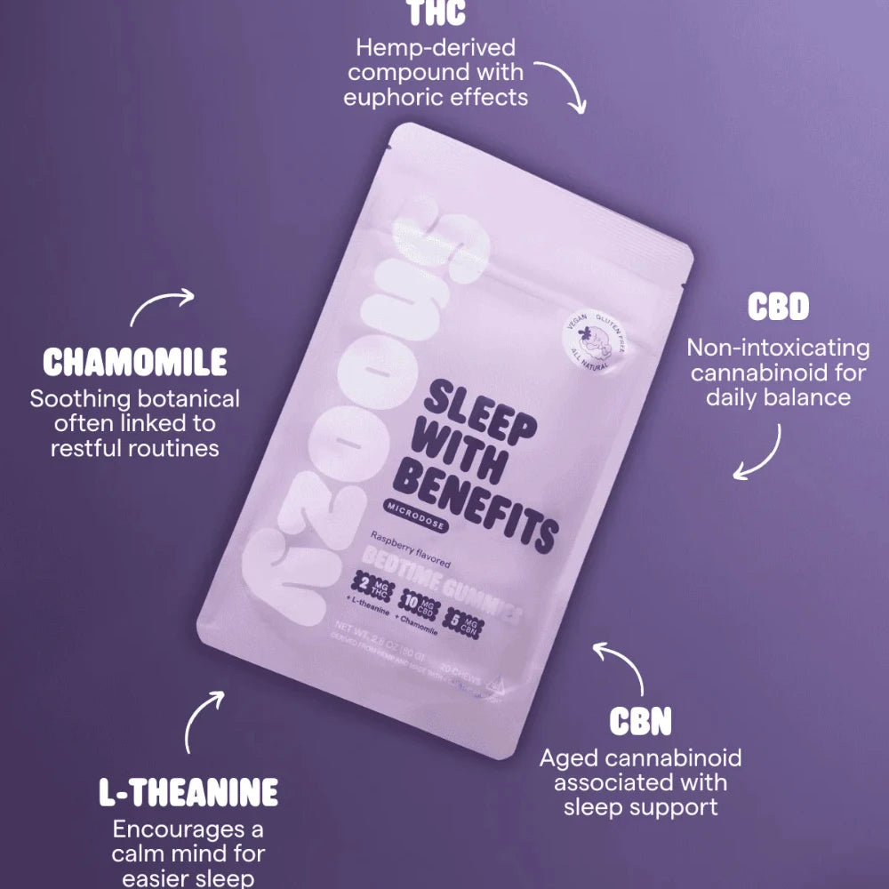 Snoozy | Gomitas Sleep With Benefits Microdosis CBD 10 mg/pza + Delta 9 THC 2 mg/pza + CBN | 2 o 20 piezas