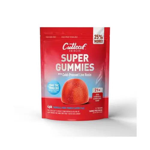 Cutleaf | Gomitas Super Gummies CBD 20 mg/pza + Delta 9 THC 20 mg/pza | 4 piezas