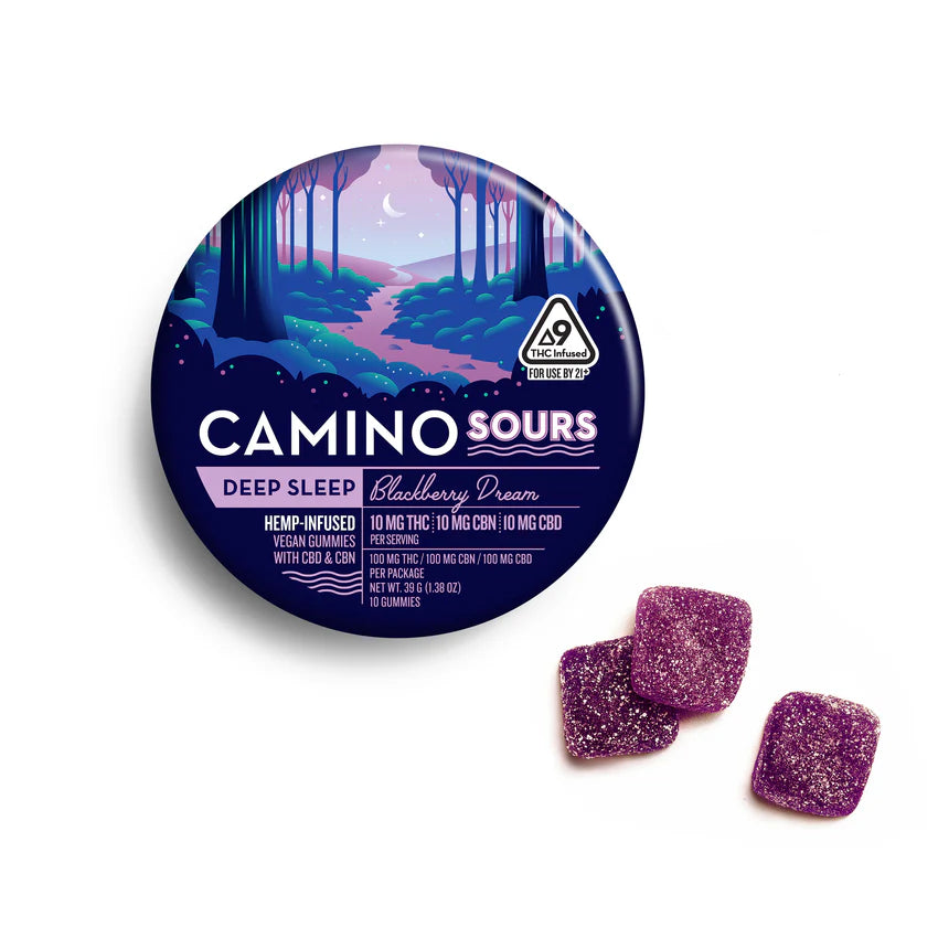 Camino | Gomitas Sour Blackberry Dream THC 10 mg/pza + CBD 10 mg/pza + CBN 10 mg/pza | 20 piezas