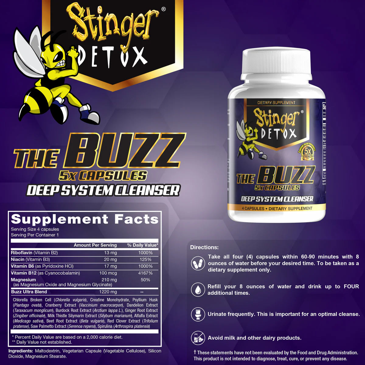 Stinger | The Buzz 5X - Extra Strenght 4 Cápsulas | Limpia tu sistema del cannabis