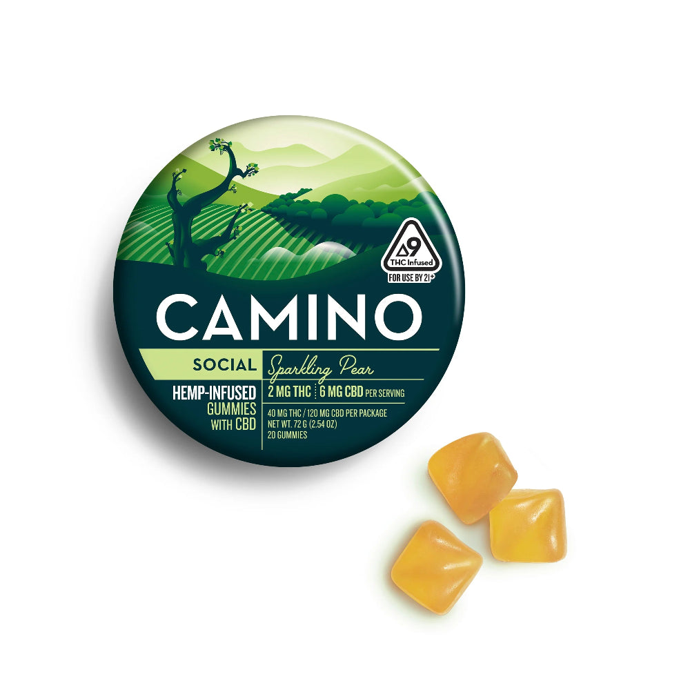 Camino | Gomitas Social Sparkling Pear  THC 2 mg + CBD 6 mg | 20 piezas