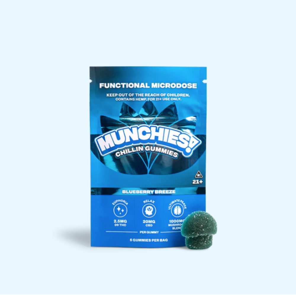 Munchies | Chillin Gummies Delta 9 THC 2.5mg/pza + CBD 20 mg/pza + Hongos (reishi, cordyceps y chaga) 1000 mg/pza | 5 piezas