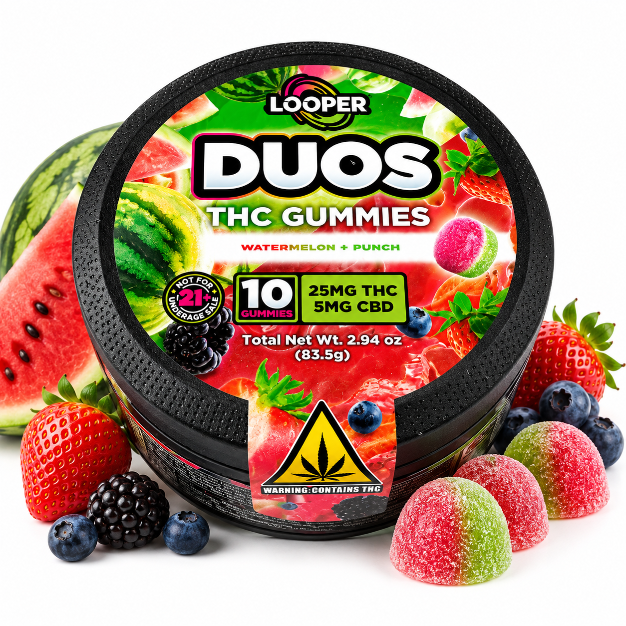 Looper | Duos Gomitas Delta 9 THC 25 mg/pza + CBD 5 mg/pza | 10 piezas