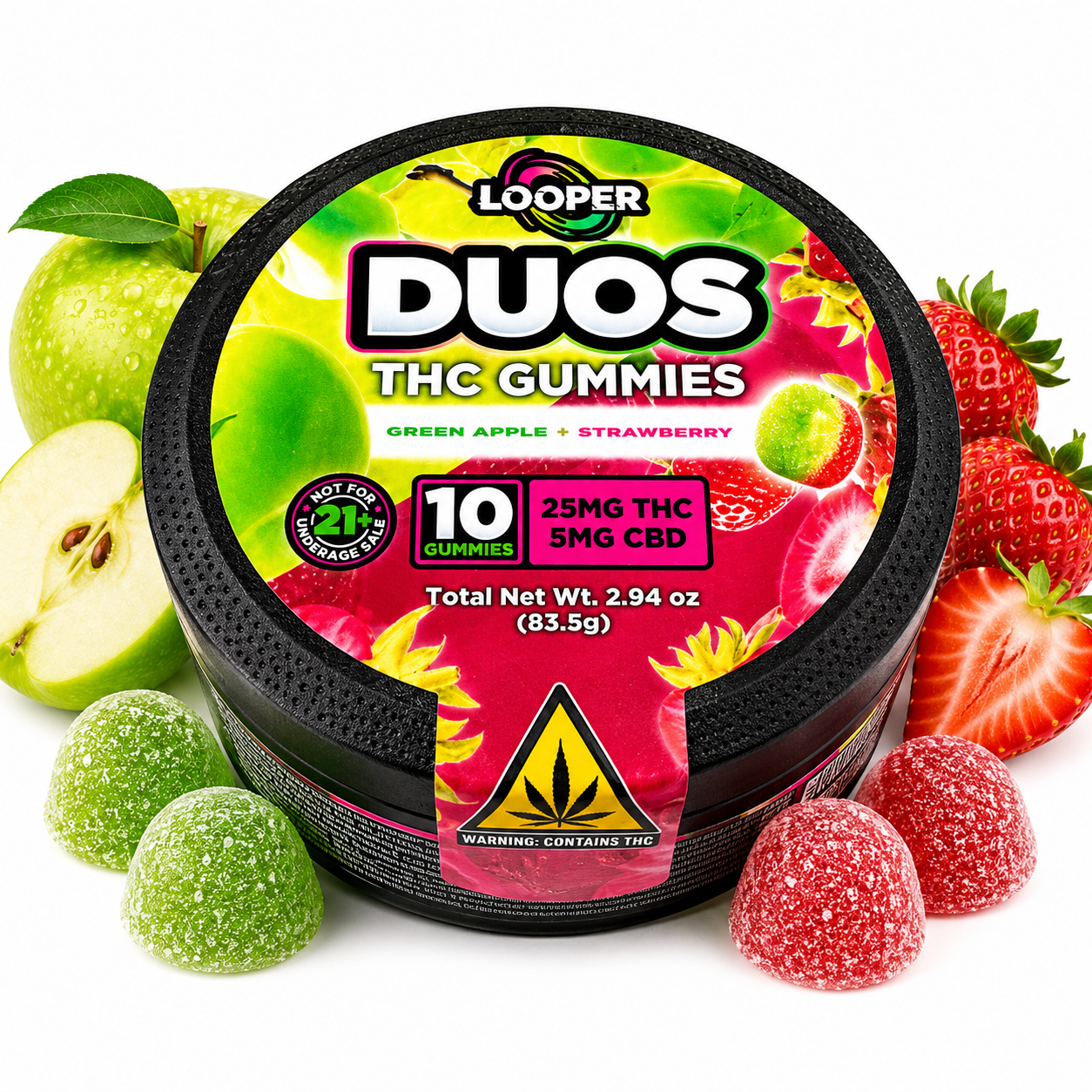 Looper | Duos Gomitas Delta 9 THC 25 mg/pza + CBD 5 mg/pza | 10 piezas