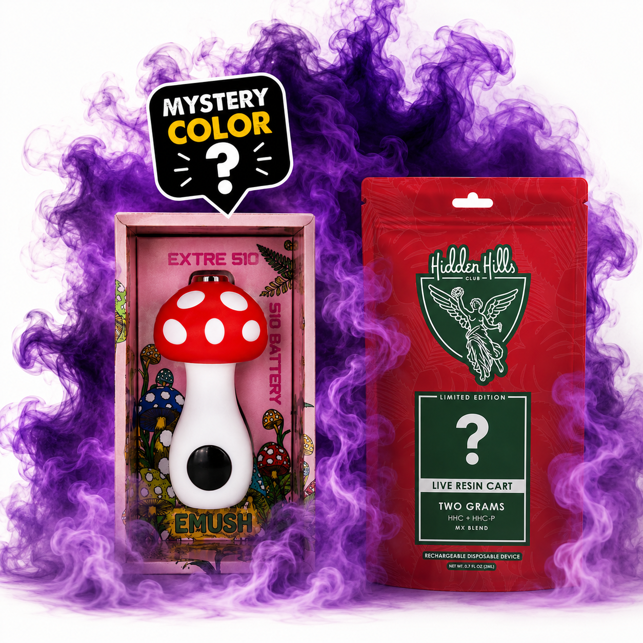Mystery Smoke Kit | Emush Bateria para Cartucho de Wax 510 + Hidden Hills Cartucho de Wax HHC + HHC-P 2g