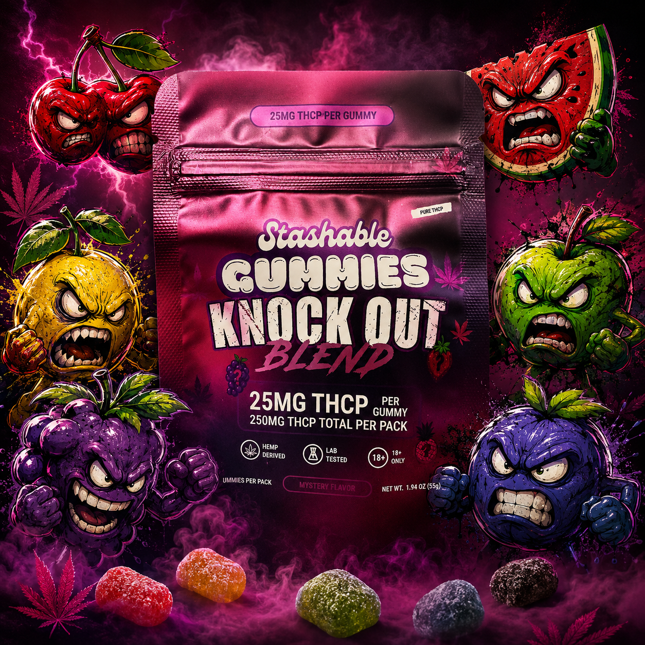 Stashable | Gomitas Knock Out THC-P 25 mg/pza ULTRA POTENTES ☢️ | 10 piezas