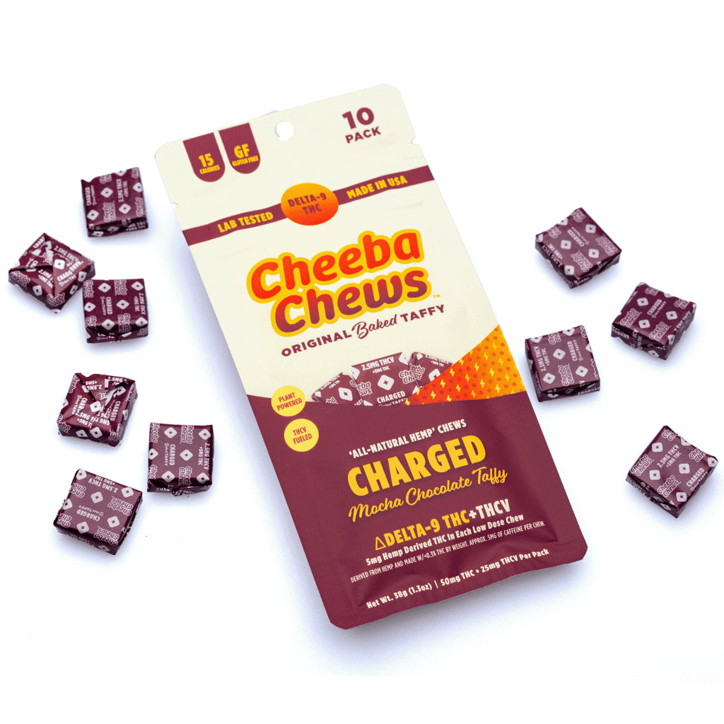 Cheeba Chews | Caramelo Charged Delta 9 THC 5 mg/pza + THCV 2.5 mg/pza + cafeína 5 mg/pza | 20 piezas