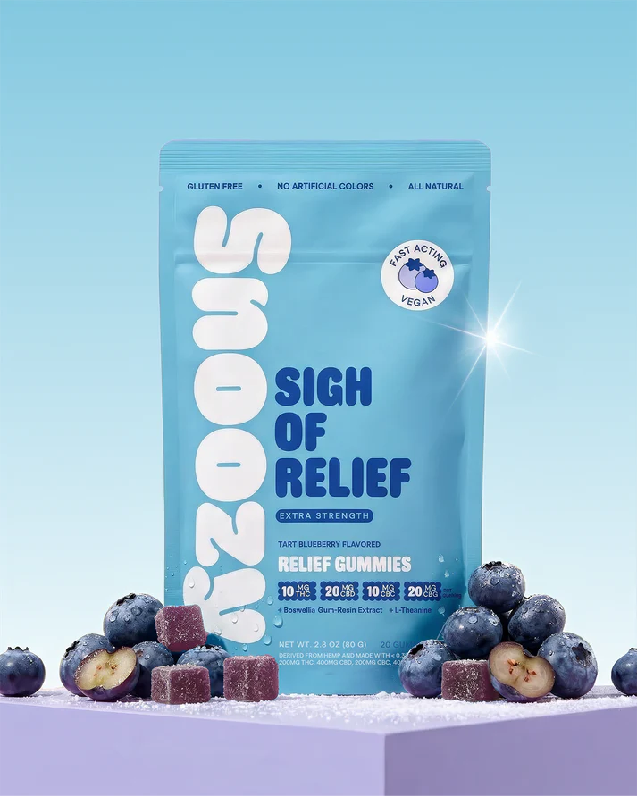 Snoozy | Gomitas Extra Strength Sigh Of Relief Delta 9 THC 10 mg/pza + CBD 20 mg/pza + CBG 20 mg/pza + CBC 10mg/pza| 2 o 20 piezas