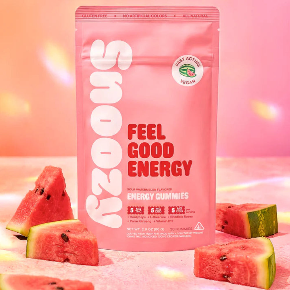 Snoozy | Gomitas Feel Good Energy Delta 9 THC 5 mg/pza + CBD 5 mg/pza + CBG 5 mg/pza | 2 o 20 piezas