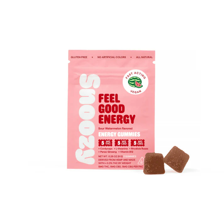 Snoozy | Gomitas Feel Good Energy Delta 9 THC 5 mg/pza + CBD 5 mg/pza + CBG 5 mg/pza | 2 o 20 piezas