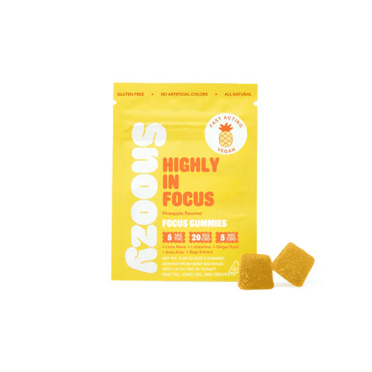 Snoozy | Gomitas Highly In Focus Delta 9 THC 5 mg/pza + CBD 20 mg/pza + CBG 5 mg/pza | 2 o 20 piezas