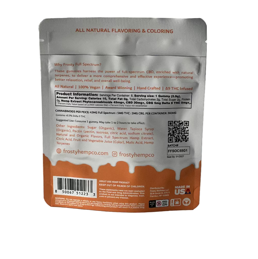 Frosty | Gomitas Day Time Delta 9 THC 5 mg/pza + CBD 30 mg/pza + CBG 5 mg/pza | 8 piezas