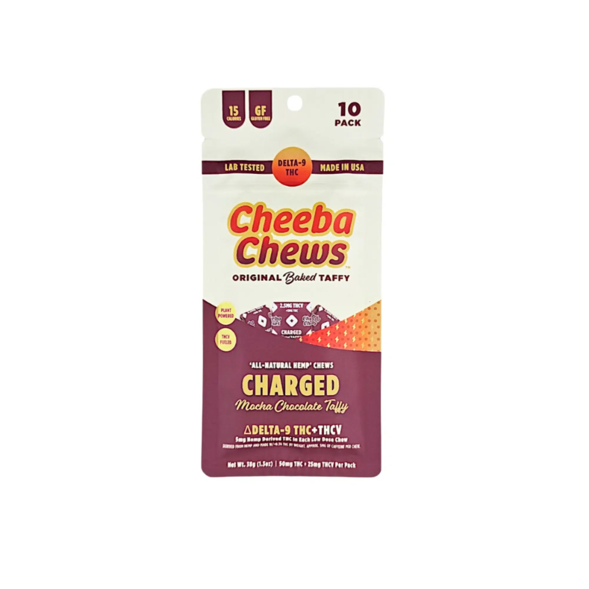 Cheeba Chews | Caramelo Charged Delta 9 THC 5 mg/pza + THCV 2.5 mg/pza + cafeína 5 mg/pza | 20 piezas