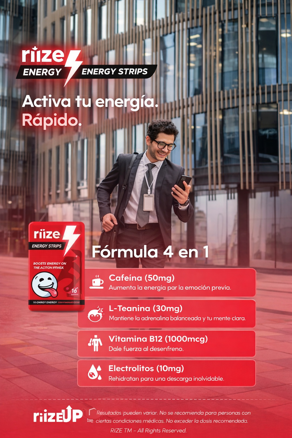 Riize | Energy Strips Electrolitos + Cafeina + B12 | 1 o 3  piezas