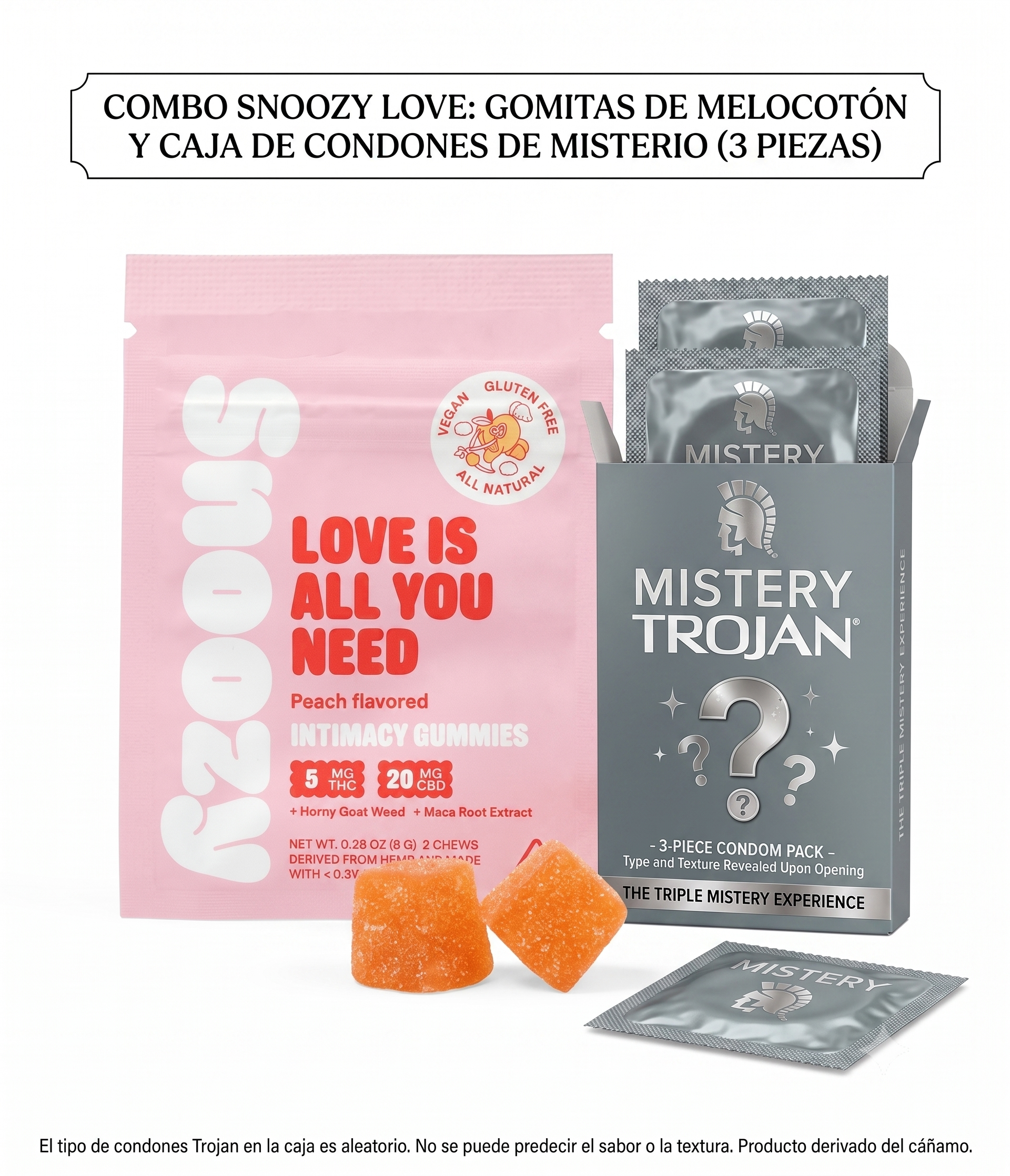 Combo Snoozy Love & Trojan | Una Caja de Condones Trojan 3 pzas + 1 Paquerte de Snoozy Love 2 pzas