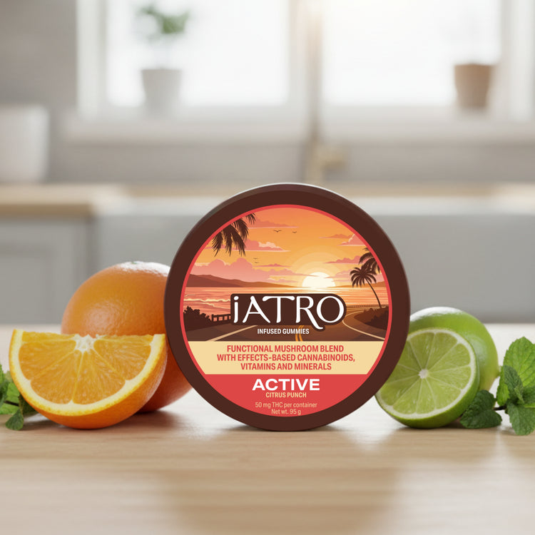 iAtro | iAtro Active D9 THC 5 mg/pza + CBD 2.5 mg/pza + THC-V 2.5 mg/pza + Functional Mushrooms| 20 piezas