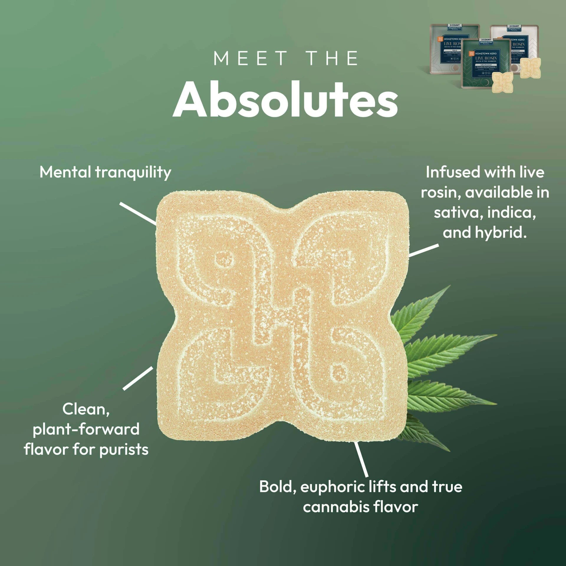Hometown hero | Gomitas Live Rosin Colección Absolute Delta 9 THC 25 mg/pza | 10 piezas