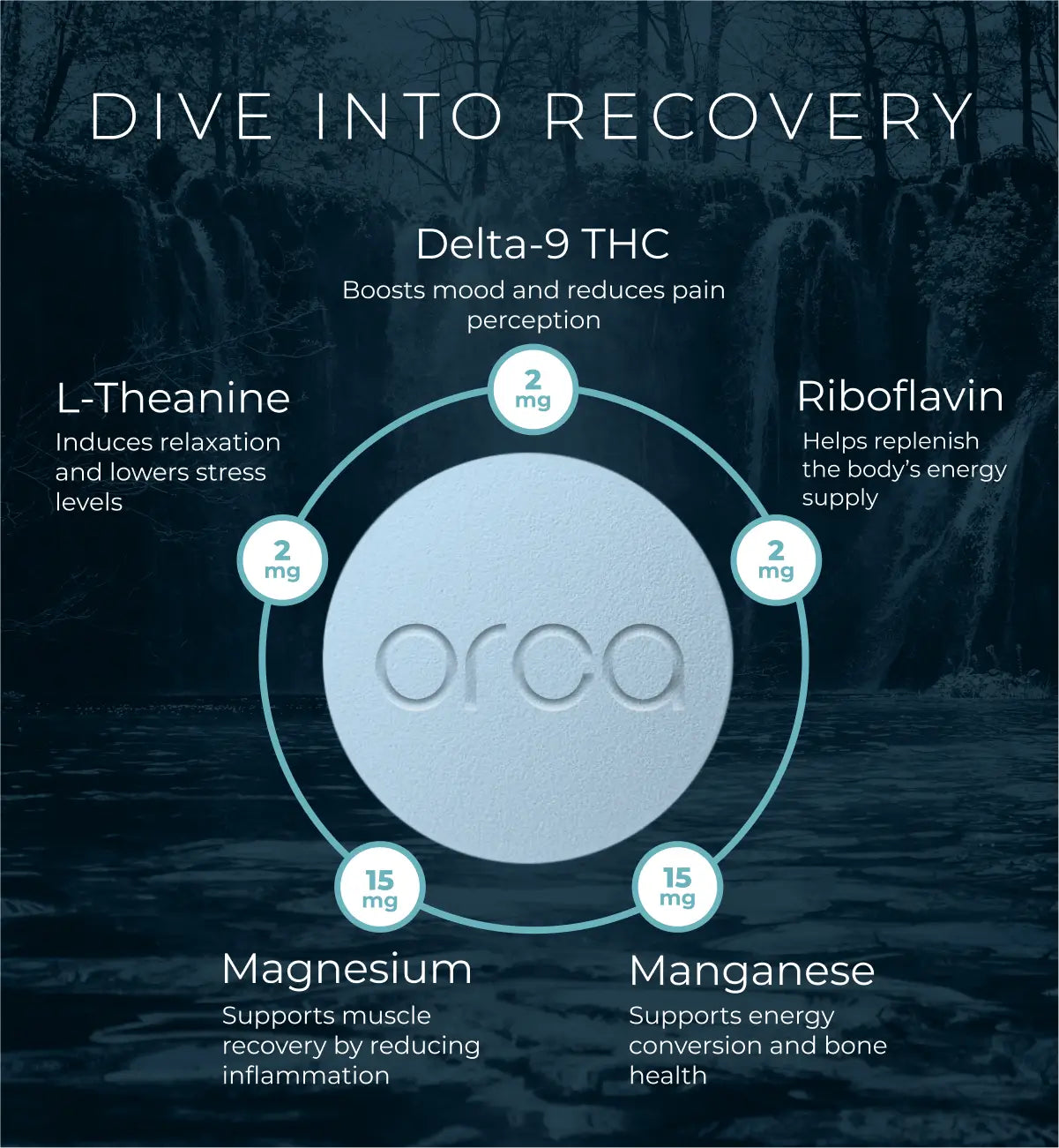 Hometown Hero | Orca Recove Microdose Delta 9 THC 10mg/pza + L-Theanine 150 mg/pza + Magnesium 68mg/pza | 30 piezas