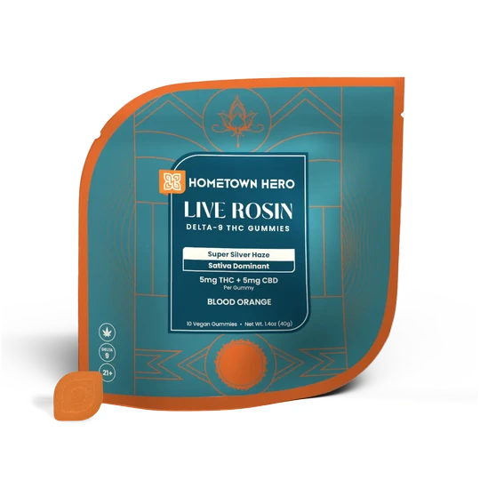 Hometown hero | Gomitas Live Rosin Delta 9 THC 5 mg/pza +5 mg/pza CBD | 10 piezas