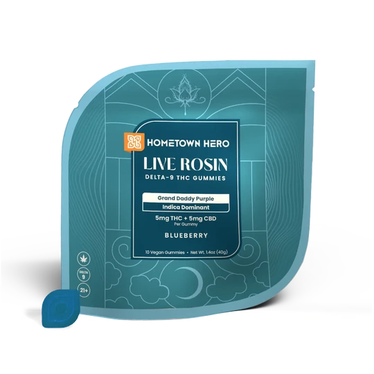 Hometown hero | Gomitas Live Rosin Delta 9 THC 5 mg/pza +5 mg/pza CBD | 10 piezas