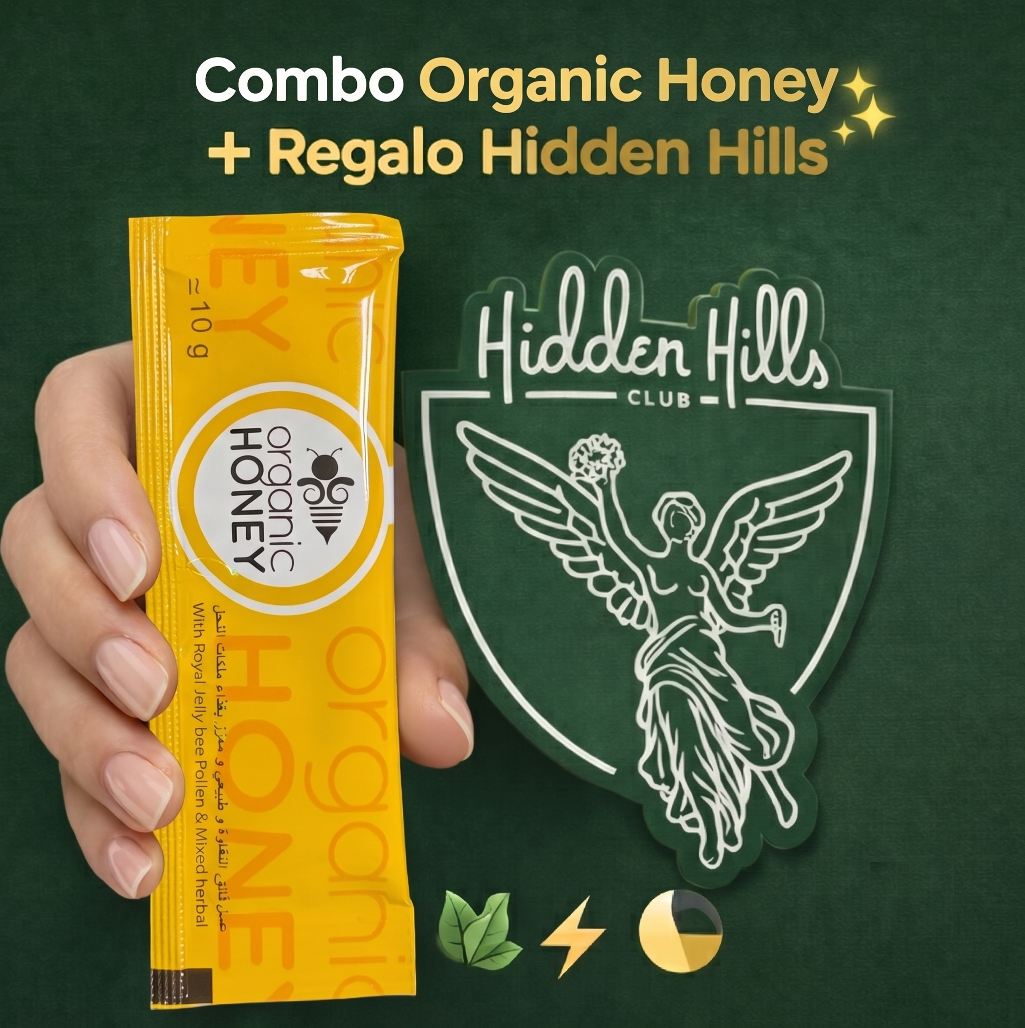 Organic Honey | Miel de Mejora Intimidad 10 g + REGALO CARTUCHO HIDDEN HILLS W.A.X 2gr + BATERIA Sorpresa