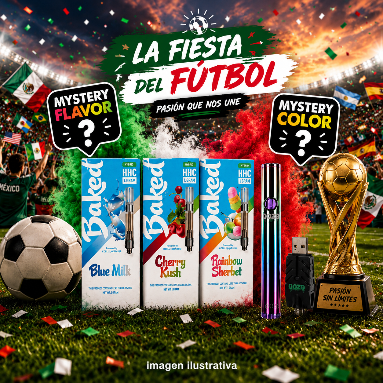 Combo Mundialista ⚽🏆 | 3 Cartuchos Baked HHC 1000 mg + Batería Ooze Twist Slim 2.0