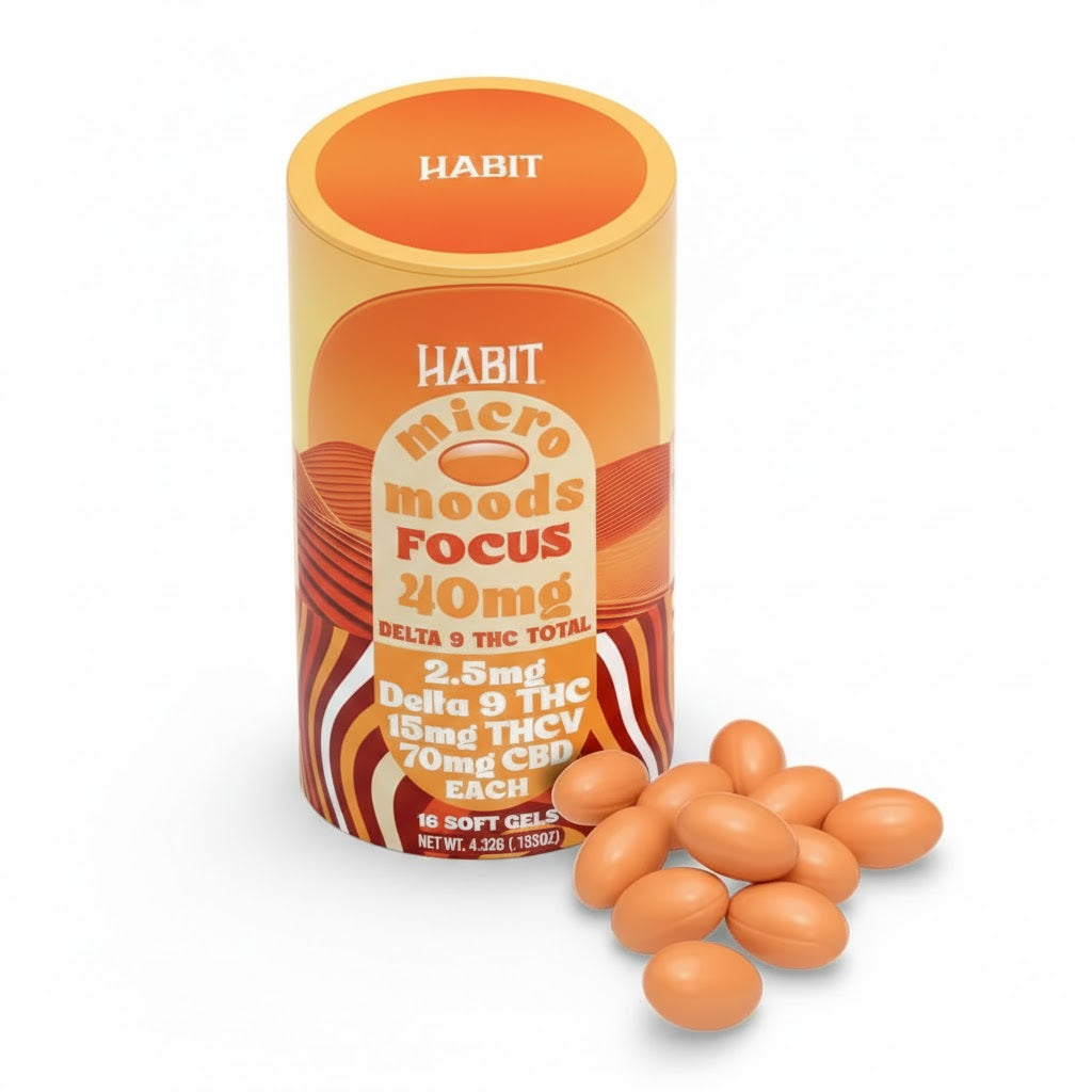 Habit | Focus Capsulas de Gel Delta 9 THC 2.5 mg/pza + THCV 15mg/pza + CBD 70mg/pza | 16 piezas