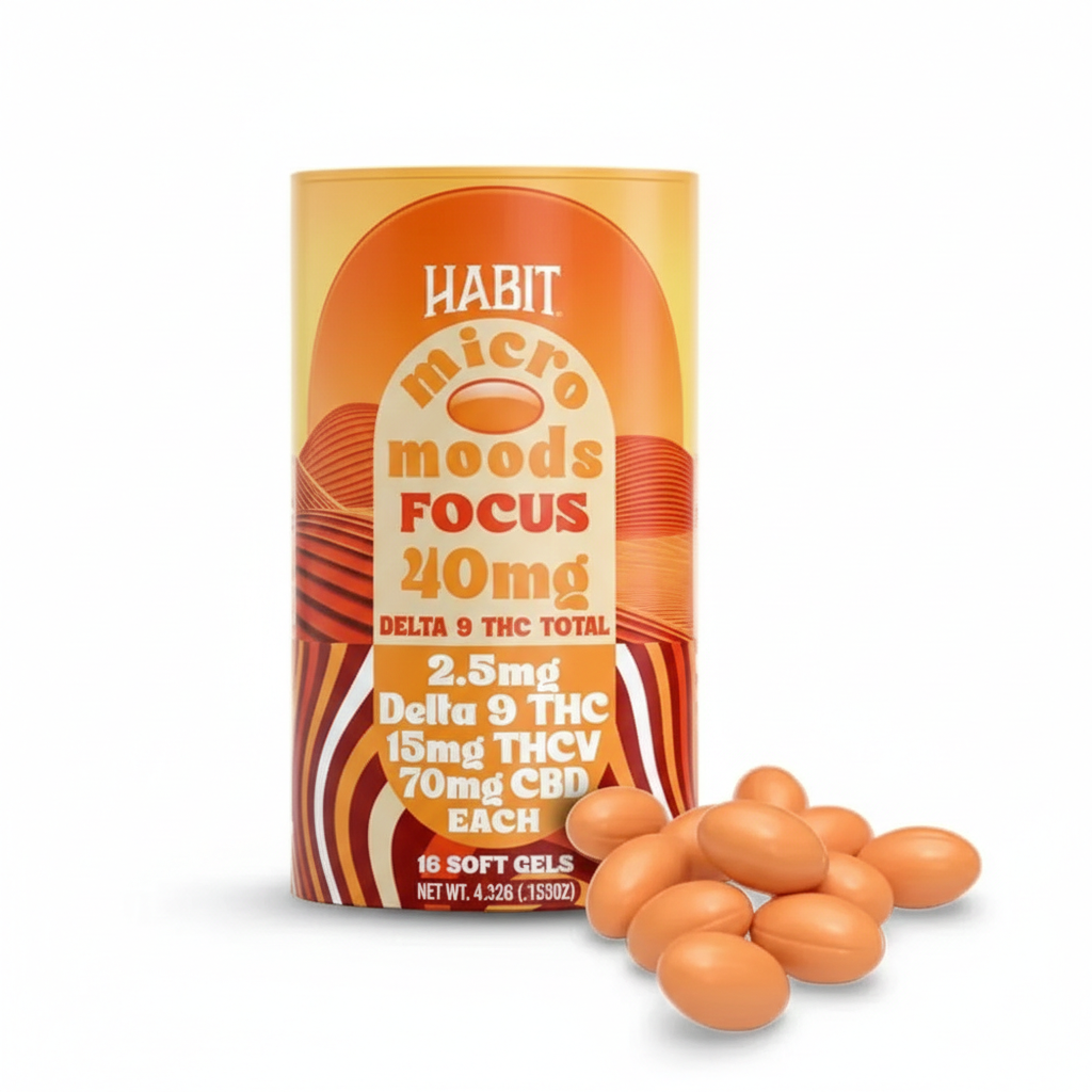 Habit | Focus Capsulas de Gel Delta 9 THC 2.5 mg/pza + THCV 15mg/pza + CBD 70mg/pza | 16 piezas
