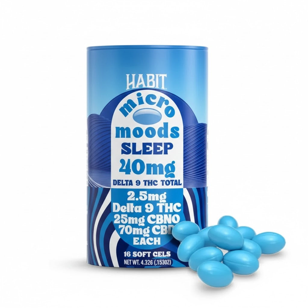 Habit | Sleep Capsulas de Gel Delta 9 THC 2.5 mg/pza + CBD 70mg/pza + CBN-O 25 mg/pza | 16 piezas