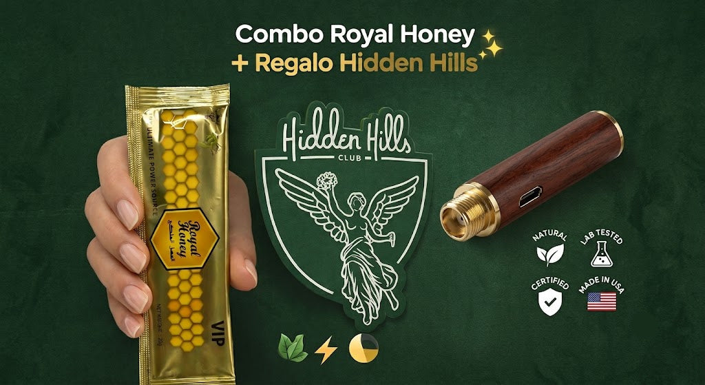 Royal Honey | Miel de Mejora Intimidad 20 g + REGALO CARTUCHO HIDDEN HILLS W.A.X 2gr + BATERIA Sorpresa