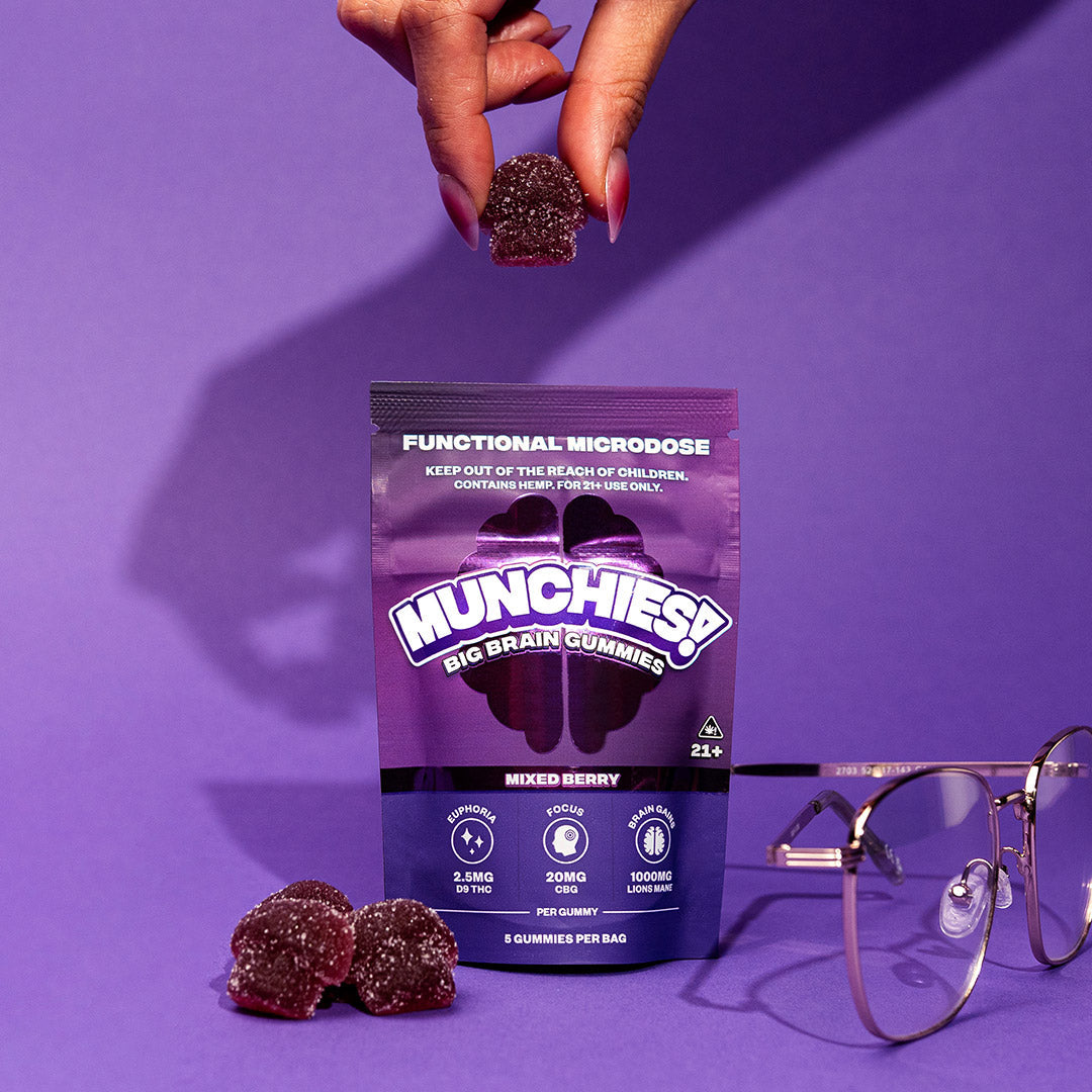 Munchies | Big Brain Gummies Mixed Berry Delta 9 THC 2.5 mg/pza + CBG 20 mg/pza + Melena de León 1000 mg/pza | 5 piezas