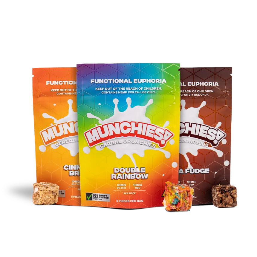 Delta Munchies | Barras de Cereal de Arroz Inflado Delta 9 THC 25 mg/pza + CBD 25mg/pza | 5 o 10 piezas