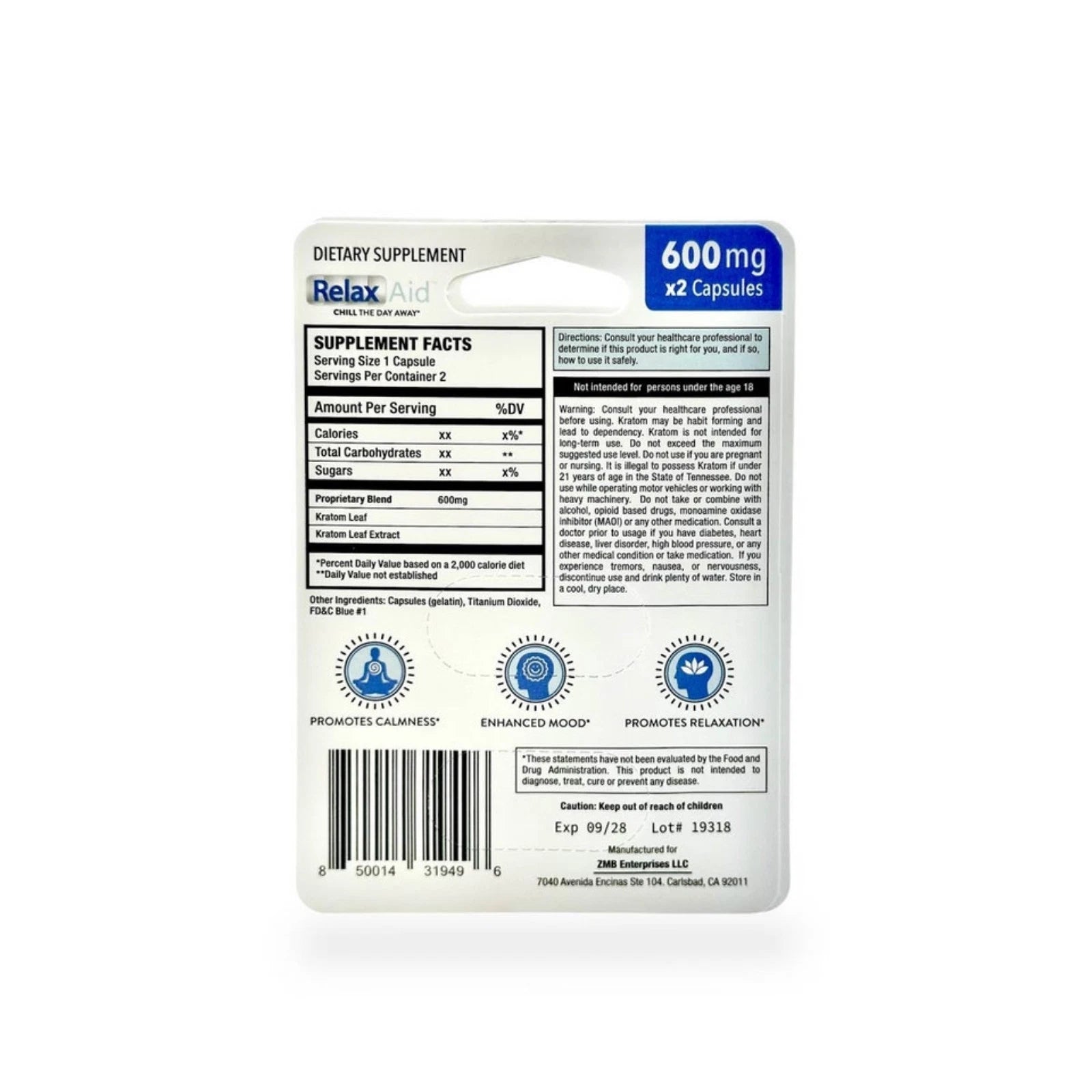 Relax Aid | Addall Relax Capsules 60 mg/pza | 2 piezas