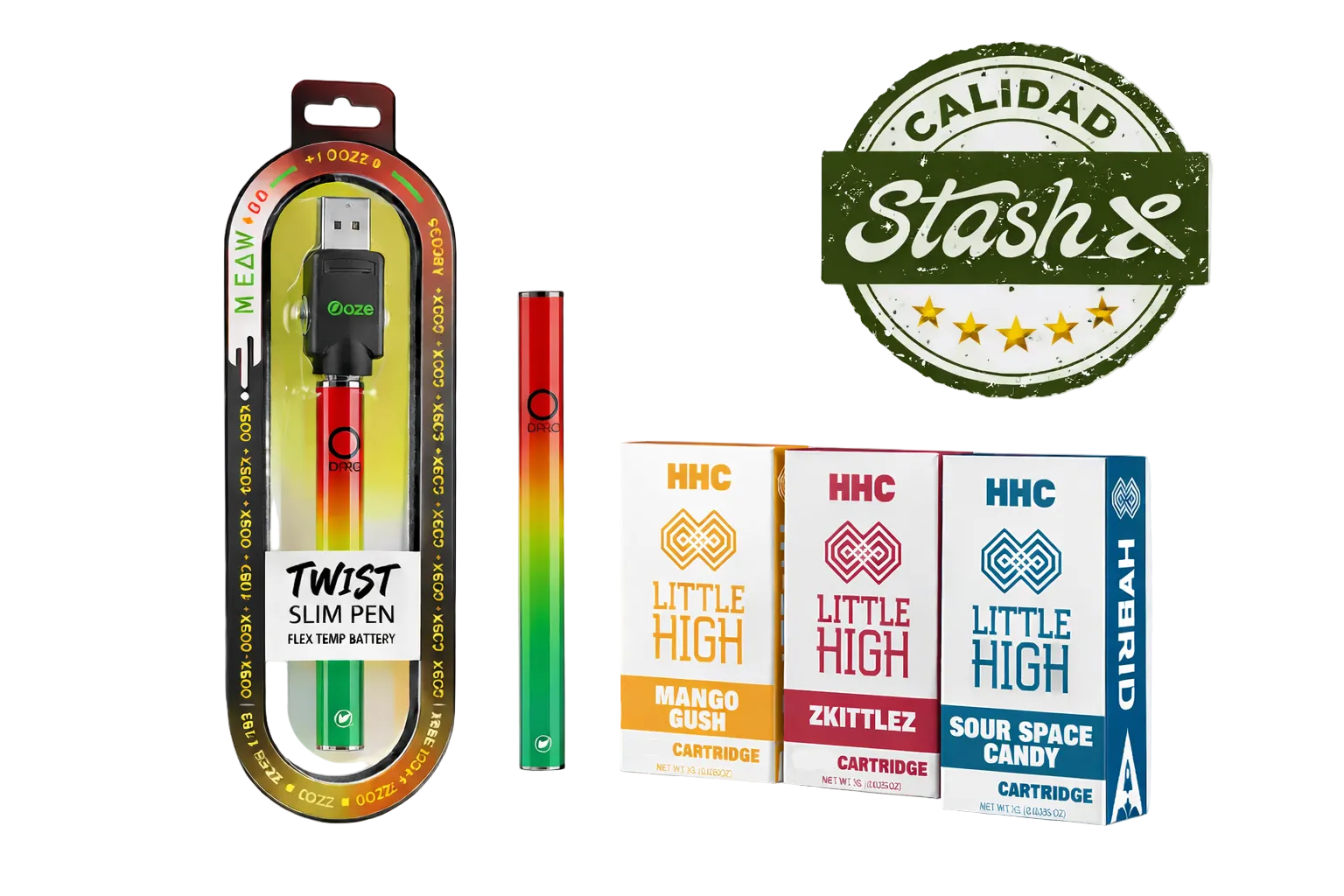 Combo High Voltage | Bateria Ooze Slim Twist 2.0 320 mAh + Little High Cartucho Desechable HHC 1000 mg (1 ml)
